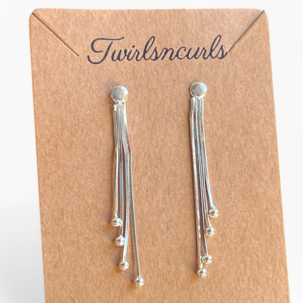 Sterling Silver Asymmetrical Dangle Tassel Long Earrings 925